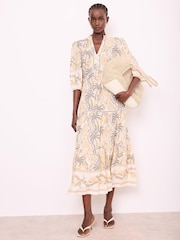 Mint Velvet Cream Palm Print Midi Dress - Image 1 of 7