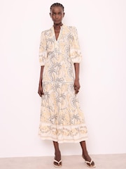 Mint Velvet Cream Palm Print Midi Dress - Image 2 of 7