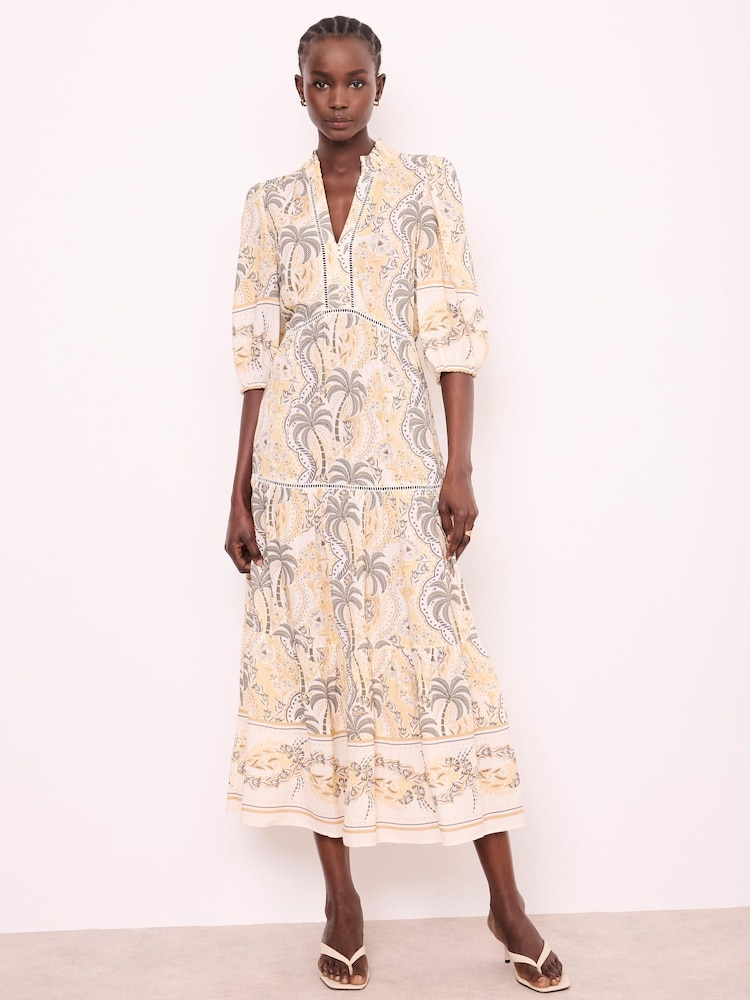 Mint Velvet Cream Palm Print Midi Dress - Image 2 of 7