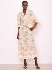 Mint Velvet Cream Palm Print Midi Dress - Image 3 of 7
