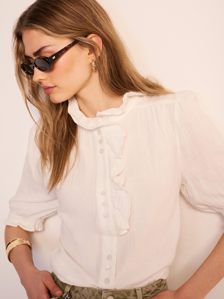 Mint Velvet White Cotton Ruffle Blouse - Image 1 of 8 Mint Velvet White Cotton Ruffle Blouse - Image 1 of 8
