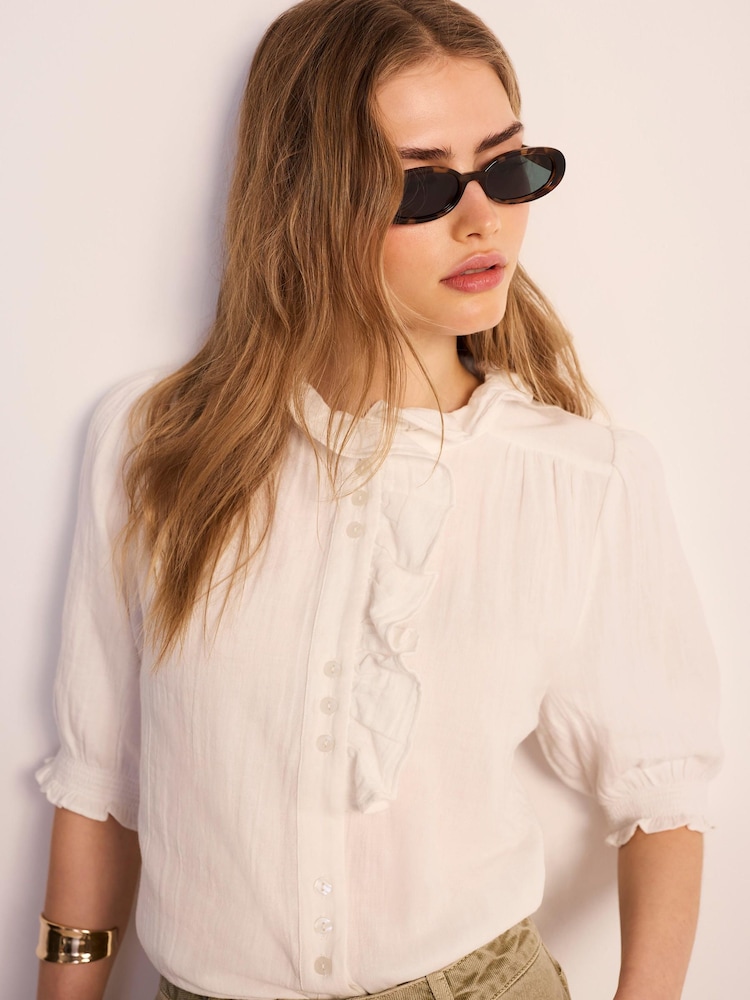 Mint Velvet White Cotton Ruffle Blouse - Image 2 of 8 Mint Velvet White Cotton Ruffle Blouse - Image 2 of 8