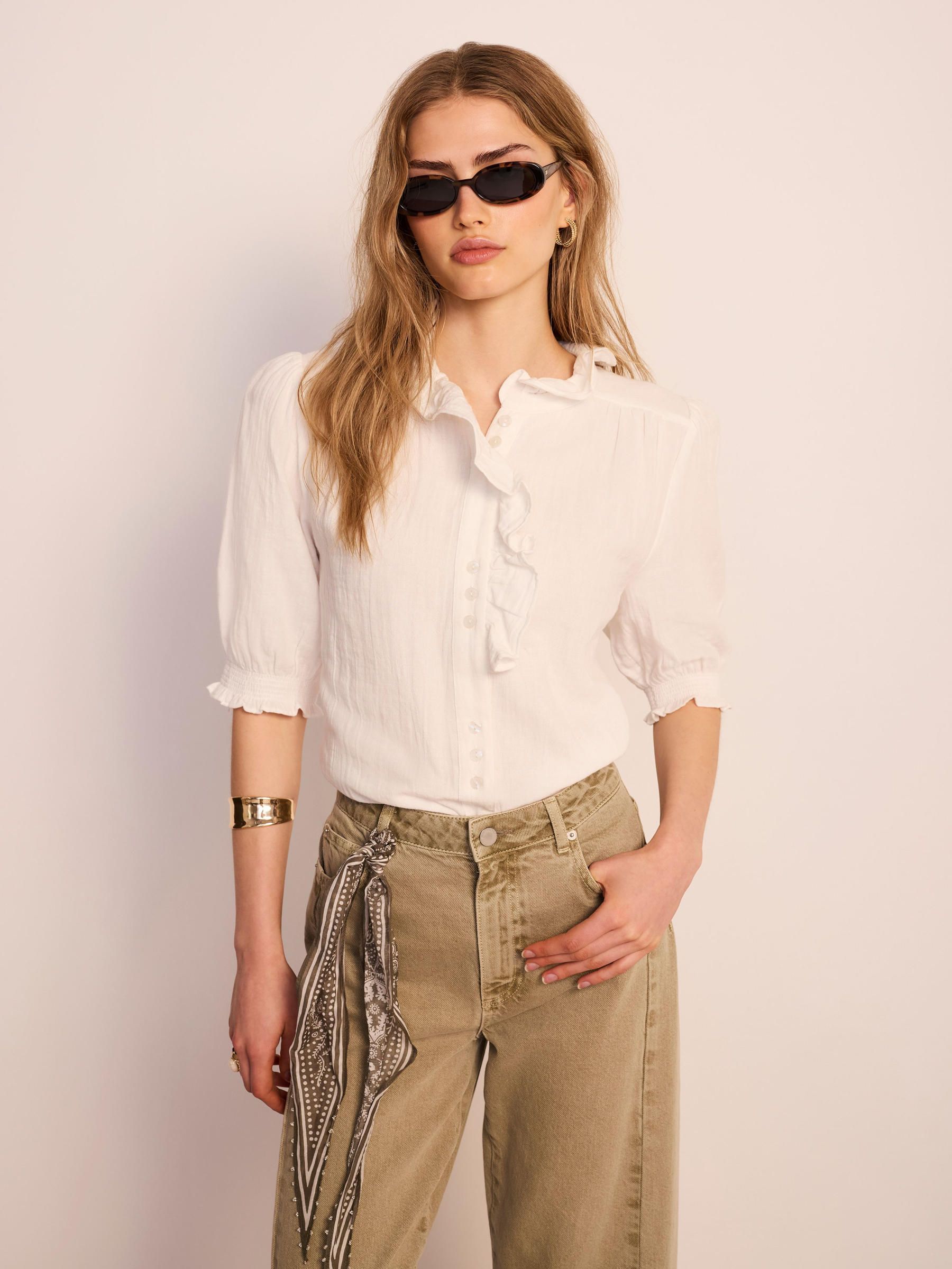 Buy Mint Velvet White Cotton Ruffle Blouse from Next Canada