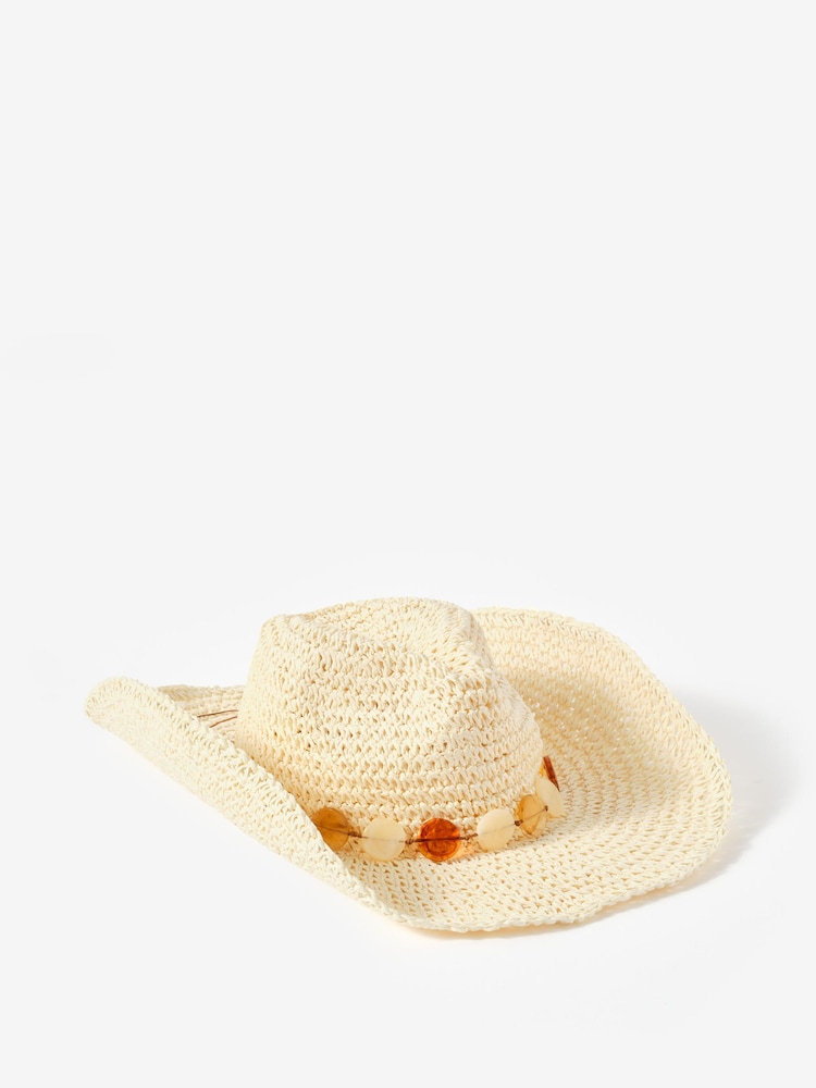 Mint Velvet Natural Woven Beaded Hat - Image 1 of 7