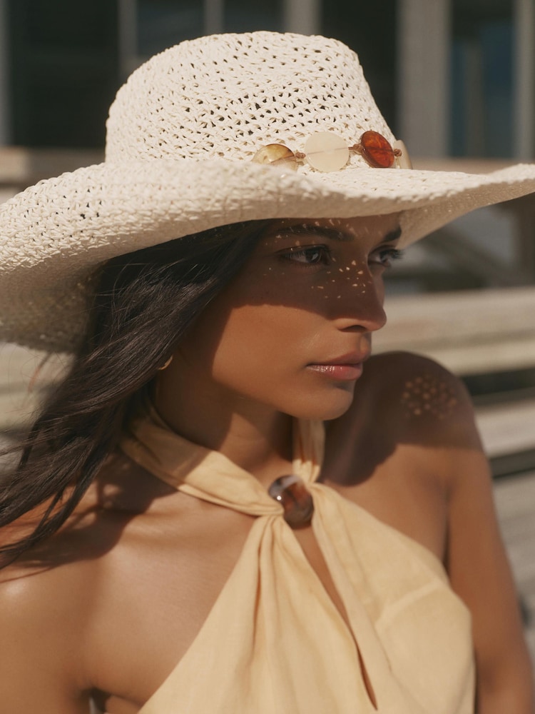 Mint Velvet Natural Woven Beaded Hat - Image 2 of 7