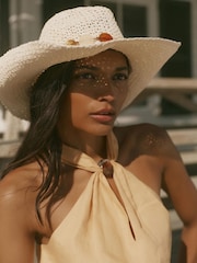 Mint Velvet Natural Woven Beaded Hat - Image 3 of 7