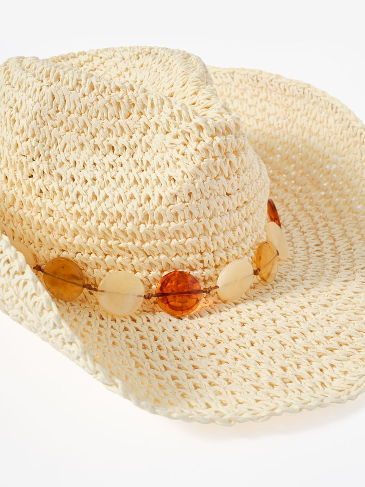 Mint Velvet Natural Woven Beaded Hat - Image 7 of 7