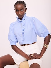 Mint Velvet Blue Chambray Ruffle Blouse - Image 1 of 3