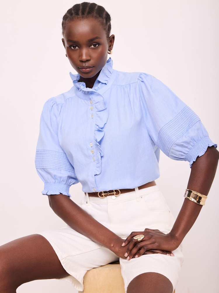 Mint Velvet Blue Chambray Ruffle Blouse - Image 1 of 3