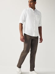 White Grandad Collar Linen Blend Long Sleeve Shirt - Image 2 of 9