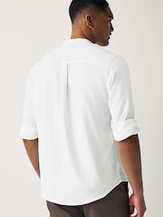 White Grandad Collar Linen Blend Long Sleeve Shirt - Image 3 of 9
