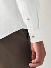 White Grandad Collar Linen Blend Long Sleeve Shirt - Image 6 of 9