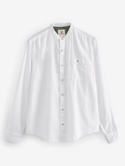 White Grandad Collar Linen Blend Long Sleeve Shirt - Image 7 of 9