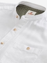 White Grandad Collar Linen Blend Long Sleeve Shirt - Image 9 of 9