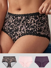Animal Print/Purple/Blush Pink Midi Knickers 3 Pack - Image 1 of 9
