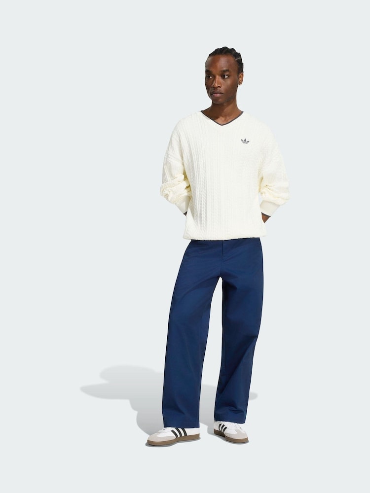 adidas Originals White Cable Knit Crew Neck Sweatshirt - Image 1 of 4 adidas Originals White Cable Knit Crew Neck Sweatshirt - Image 1 of 4
