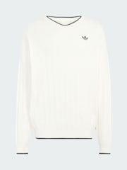 adidas Originals White Cable Knit Crew Neck Sweatshirt - Image 4 of 4