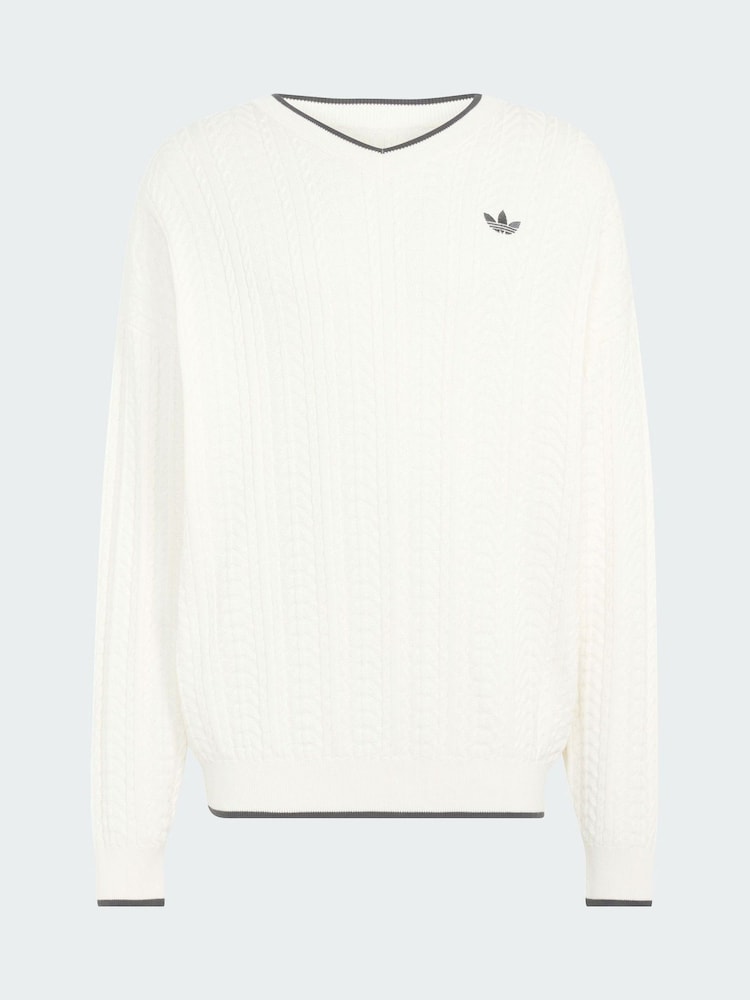 adidas Originals White Cable Knit Crew Neck Sweatshirt - Image 4 of 4 adidas Originals White Cable Knit Crew Neck Sweatshirt - Image 4 of 4