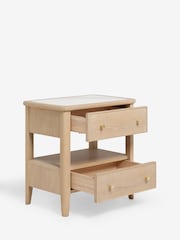 Light Natural Clementine Oak Veneer 2 Drawer Wide Bedside Table - Image 6 of 7