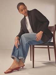Red Premium Leather Toe Post Heeled Mules - Image 3 of 9