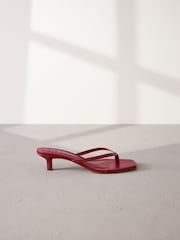 Red Premium Leather Toe Post Heeled Mules - Image 5 of 9