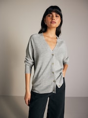 Grey Soft Touch Button Up Knitted Cardigan - Image 1 of 8