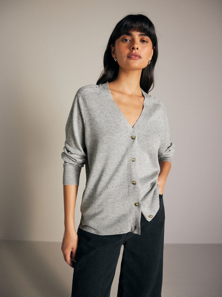 Grey Soft Touch Button Up Knitted Cardigan - Image 1 of 8