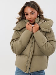 Threadbare Green Showerproof Funnel Neck Puffer Coat - Image 1 of 4