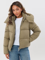 Threadbare Green Showerproof Funnel Neck Puffer Coat - Image 2 of 4