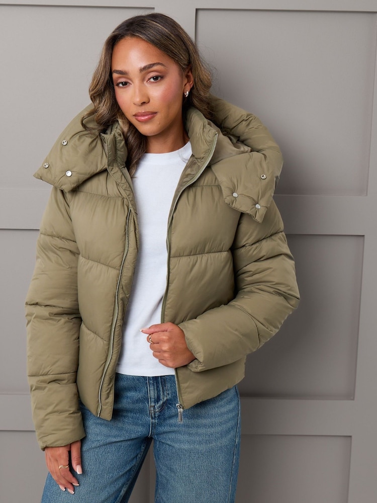 Threadbare Green Showerproof Funnel Neck Puffer Coat - Image 2 of 4