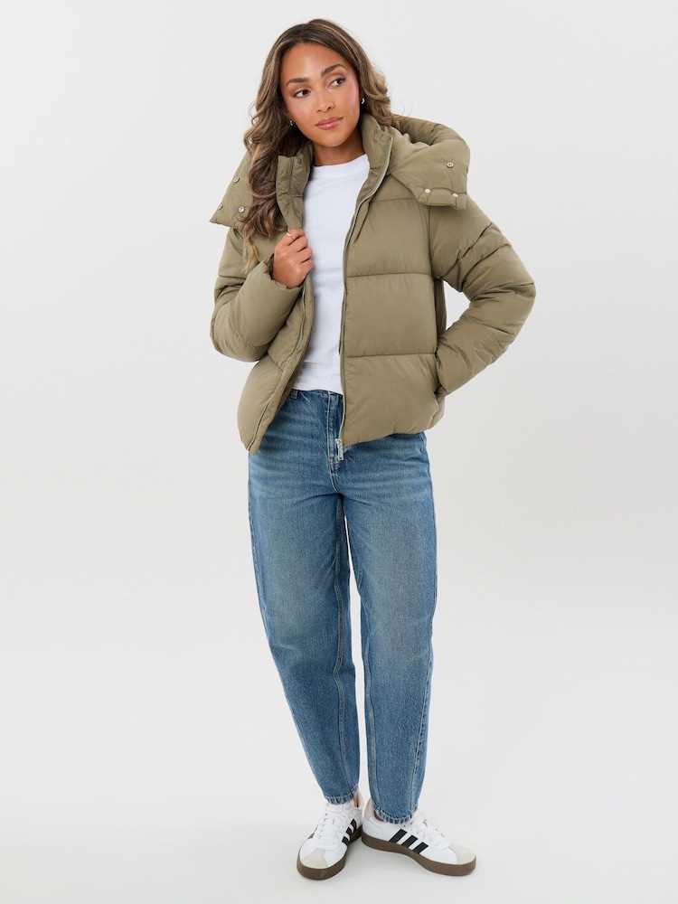 Threadbare Green Showerproof Funnel Neck Puffer Coat - Image 4 of 4