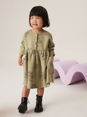 Green Floral Button Front Sweat Dress (3mths-7yrs) - Image 2 of 6