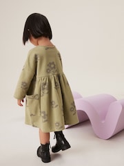 Green Floral Button Front Sweat Dress (3mths-7yrs) - Image 3 of 6