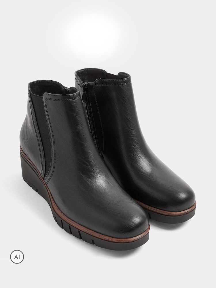 Yours Curve Black Extra Wide Fit Elasticated Panel Wedge Boots - Image 2 of 5 Yours Curve Black Extra Wide Fit Elasticated Panel Wedge Boots - Image 2 of 5