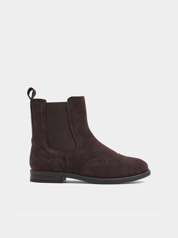 Evans Brown Wide Fit Suede Brogue Chelsea Boots - Image 2 of 4 Evans Brown Wide Fit Suede Brogue Chelsea Boots - Image 2 of 4