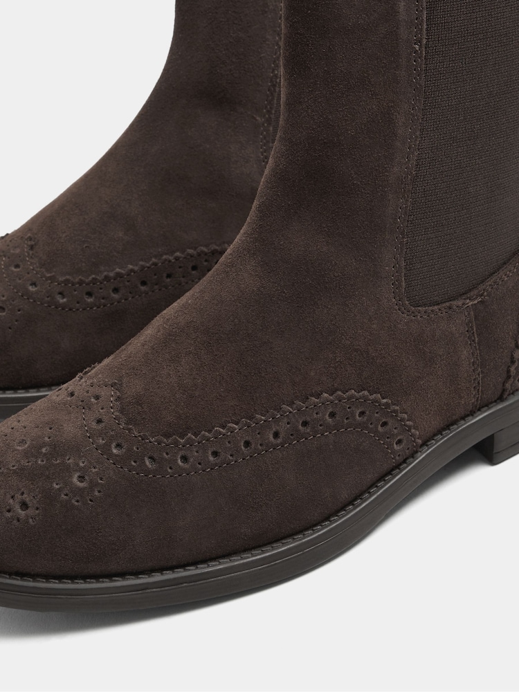Evans Brown Wide Fit Suede Brogue Chelsea Boots - Image 4 of 4 Evans Brown Wide Fit Suede Brogue Chelsea Boots - Image 4 of 4