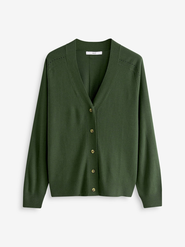 Khaki Green Soft Touch Button Up Knitted Cardigan - Image 7 of 8