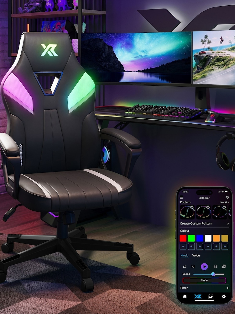 X Rocker Black Tempest RGB Ergonomic PC Office Gaming Chair - Image 2 of 6 X Rocker Black Tempest RGB Ergonomic PC Office Gaming Chair - Image 2 of 6