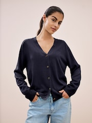 Navy Blue Soft Touch Button Up Knitted Cardigan - Image 1 of 6