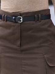 Chocolate Brown Cotton Blend Utility Skirt - Image 4 of 6