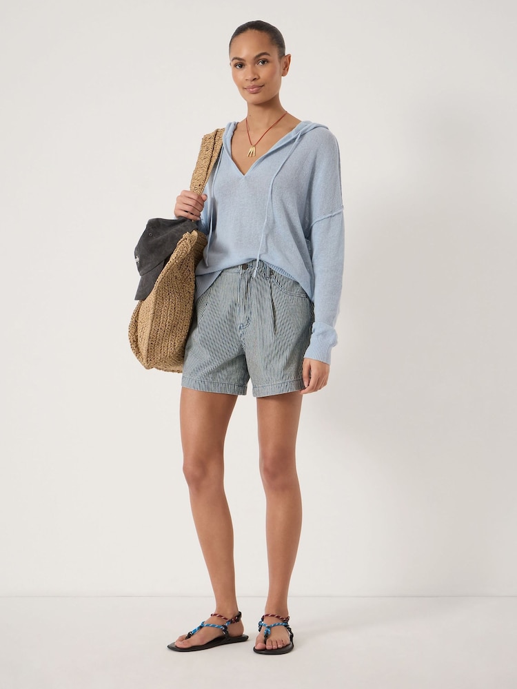 Hush Blue Cara Linen Blend V-Neck Hoodie - Image 1 of 5