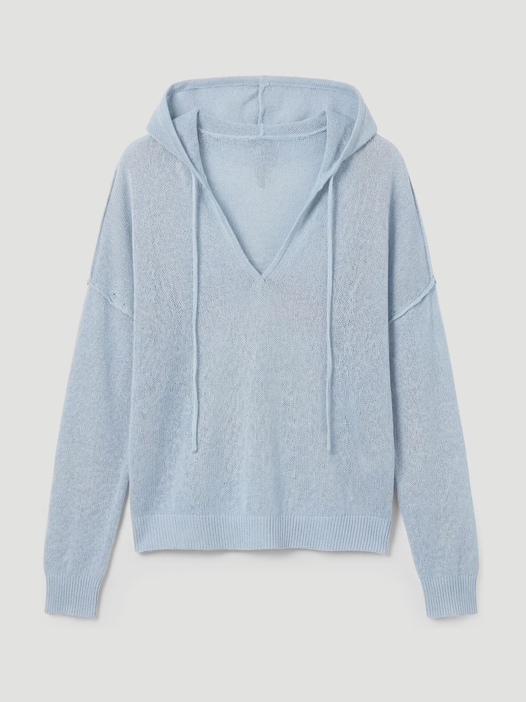 Hush Blue Cara Linen Blend V-Neck Hoodie - Image 5 of 5