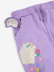 JoJo Maman Bébé Lilac Purple Hedgehog Appliqué With Pet In Pocket Joggers - Image 2 of 2