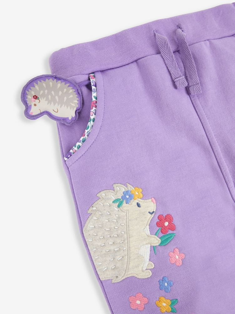 JoJo Maman Bébé Lilac Purple Hedgehog Appliqué With Pet In Pocket Joggers - Image 2 of 2