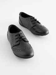 Black Matt Wide Fit (G) School Leather Lace-Up Brogues - Image 1 of 8