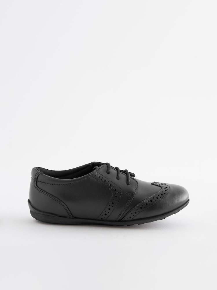Black Matt Wide Fit (G) School Leather Lace-Up Brogues - Image 2 of 8