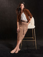 Camel Cotton Blend Utility Skirt - Image 2 of 6