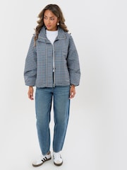 Threadbare Blue Showerproof Funnel Neck Rain Trench Coat - Image 3 of 5