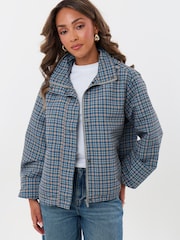 Threadbare Blue Showerproof Funnel Neck Rain Trench Coat - Image 5 of 5