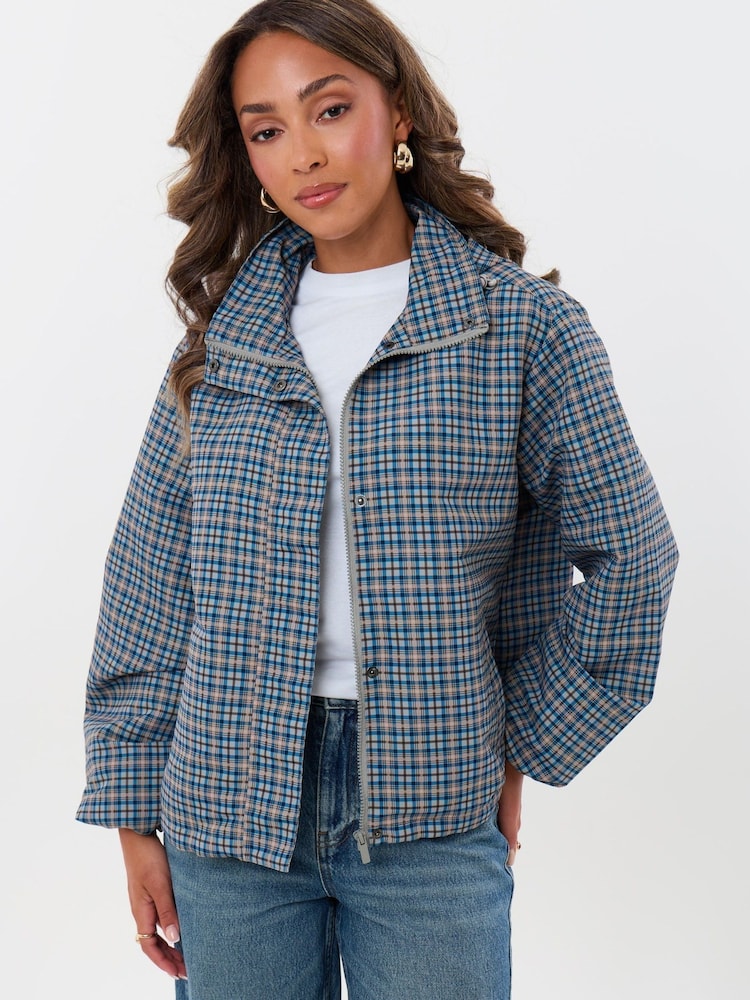 Threadbare Blue Showerproof Funnel Neck Rain Trench Coat - Image 5 of 5 Threadbare Blue Showerproof Funnel Neck Rain Trench Coat - Image 5 of 5